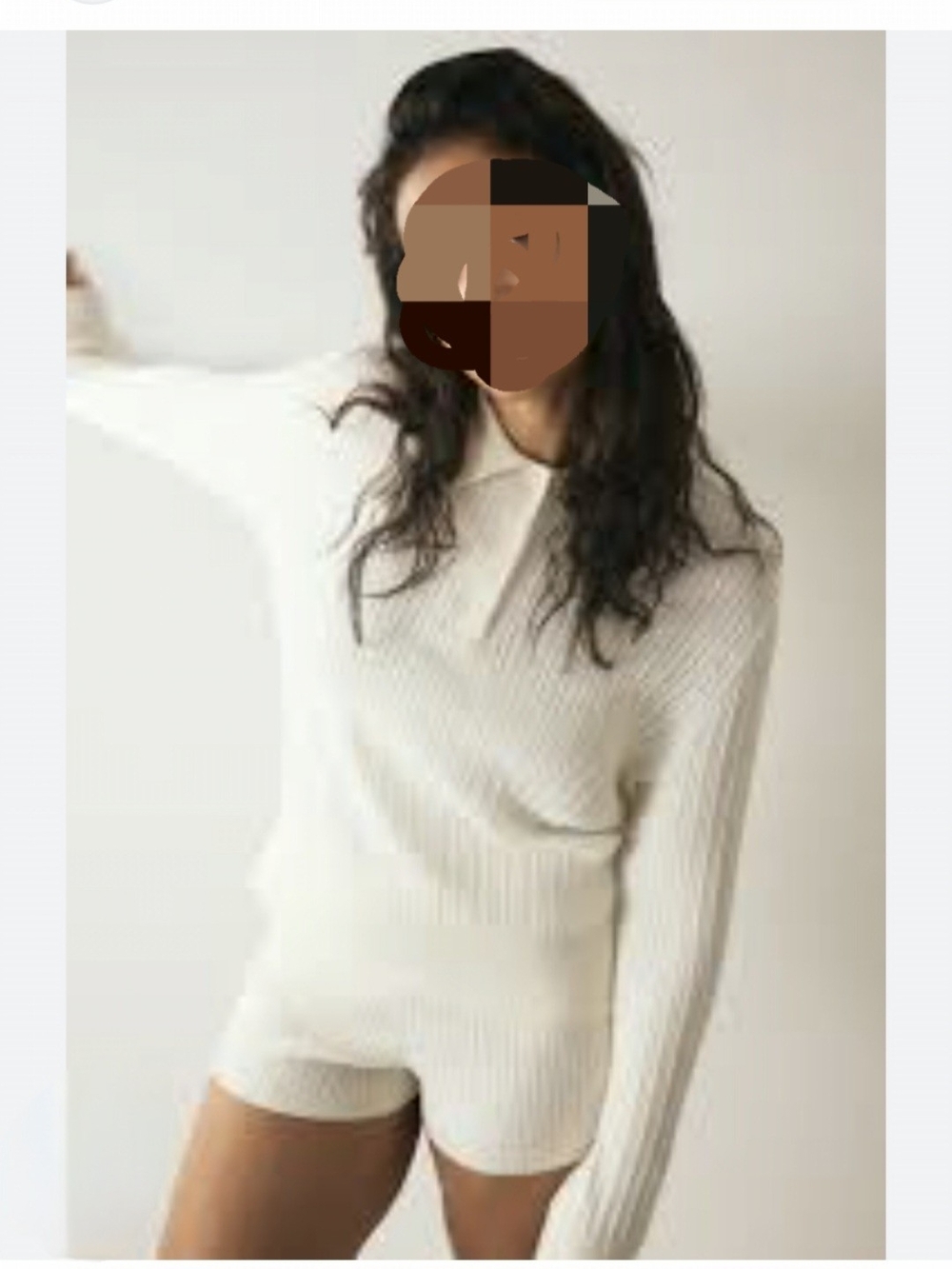 Women's Cream Ribbed Collar Sweater